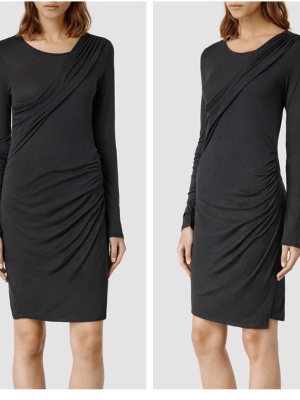 AllSaints Black Draped Long-Sleeve Jersey Dress